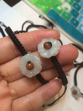 Load image into Gallery viewer, 15-16mm 100% natural type A icy green/white flower jadeite jade thread woven bracelets AT79