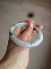 Load image into Gallery viewer, 61mm Certified Type A 100% Natural green/white with green floating flowers jadeite Jade bangle D90-7162