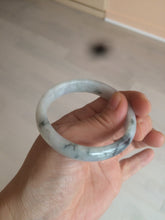 Load image into Gallery viewer, 51mm Certified Type A 100% Natural light purple/white with green floating flowers oval Jadeite Jade bangle N91-2400