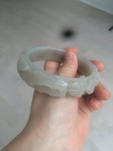 Load image into Gallery viewer, 63.6mm 100% natural light pale pink/gray Quartzite (Shetaicui jade) Phoenix and Peony bangle XY8