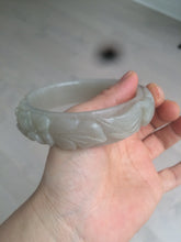 Load image into Gallery viewer, 63.6mm 100% natural light pale pink/gray Quartzite (Shetaicui jade) Phoenix and Peony bangle XY8