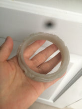 Load image into Gallery viewer, 63.6mm 100% natural light pale pink/gray Quartzite (Shetaicui jade) Phoenix and Peony bangle XY8