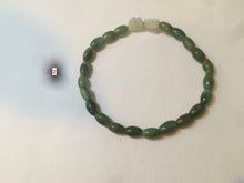 Load image into Gallery viewer, 100% natural green/white Icy watery type A jadeite jade olive+ancient Chinese coin/four-leaf clover bead bracelet AS32