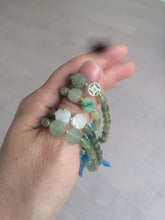 Load image into Gallery viewer, 100% natural green/white Icy watery type A jadeite jade olive+ancient Chinese coin/four-leaf clover bead bracelet AS32