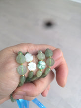 Load image into Gallery viewer, 100% natural green/white Icy watery type A jadeite jade olive+ancient Chinese coin/four-leaf clover bead bracelet AS32
