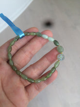 Load image into Gallery viewer, 100% natural green/white Icy watery type A jadeite jade olive+ancient Chinese coin/four-leaf clover bead bracelet AS32