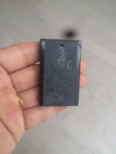 Load image into Gallery viewer, 100% natural dark green/black nephrite jade (青玉) tiger safe and sound pendant J120