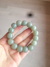 Load image into Gallery viewer, 14x13mm 100% Natural light green/gray vintage style nephrite Jade bead bracelet HF28
