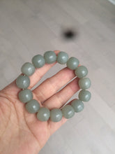 Load image into Gallery viewer, 14x13mm 100% Natural light green/gray vintage style nephrite Jade bead bracelet HF28