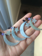 Load image into Gallery viewer, Type A 100% Natural light green jadeite Jade moon and star Pendant necklace Wp-2