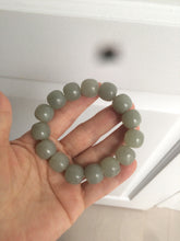 Load image into Gallery viewer, 14x13mm 100% Natural light green/gray vintage style nephrite Jade bead bracelet HF28