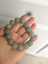 Load image into Gallery viewer, 14x13mm 100% Natural light green/gray vintage style nephrite Jade bead bracelet HF28