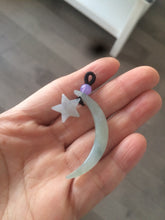 Load image into Gallery viewer, Type A 100% Natural light green jadeite Jade moon and star Pendant necklace Wp-2