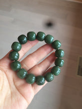 Load image into Gallery viewer, 卖了 14x13mm 100% Natural dark green/yellow/black vintage style nephrite Jade bead bracelet HF26