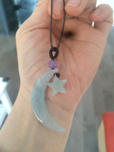 Load image into Gallery viewer, Type A 100% Natural light green jadeite Jade moon and star Pendant necklace Wp-2
