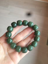 Load image into Gallery viewer, 卖了 14x13mm 100% Natural dark green/yellow/black vintage style nephrite Jade bead bracelet HF26
