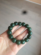 Load image into Gallery viewer, 卖了 14x13mm 100% Natural dark green/yellow/black vintage style nephrite Jade bead bracelet HF26
