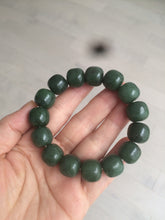 Load image into Gallery viewer, 卖了 14x13mm 100% Natural dark green/yellow/black vintage style nephrite Jade bead bracelet HF26