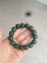 Load image into Gallery viewer, 卖了 14x13mm 100% Natural dark green/yellow/black vintage style nephrite Jade bead bracelet HF26
