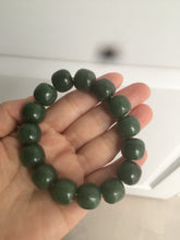 Load image into Gallery viewer, 卖了 14x13mm 100% Natural dark green/yellow/black vintage style nephrite Jade bead bracelet HF26