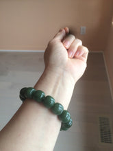 Load image into Gallery viewer, 卖了 14x13mm 100% Natural dark green/yellow/black vintage style nephrite Jade bead bracelet HF26