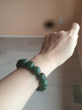 Load image into Gallery viewer, 卖了 14x13mm 100% Natural dark green/yellow/black vintage style nephrite Jade bead bracelet HF26