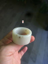 Load image into Gallery viewer, 100% Natural beige with brown flying dandelions nephrite Jade men's thumb ring HE10