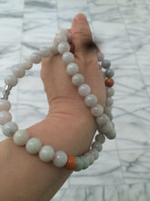 Load image into Gallery viewer, 9.2-9.5mm 100% Natural type A light green/purple/red/white jadeite jade beads necklace S3