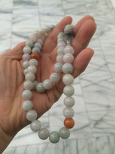 Load image into Gallery viewer, 9.2-9.5mm 100% Natural type A light green/purple/red/white jadeite jade beads necklace S3