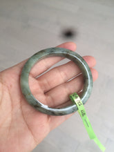 Load image into Gallery viewer, 50mm Certified Type A 100% Natural dark green/gray oval Jadeite Jade bangle AB74-7877