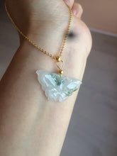 Load image into Gallery viewer, 100% Natural icy watery light green/white 3D Jadeite Jade butterfly pendant AF16