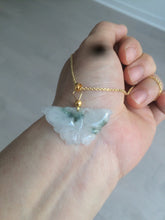 Load image into Gallery viewer, 100% Natural icy watery light green/white 3D Jadeite Jade butterfly pendant AF16