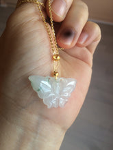 Load image into Gallery viewer, 100% Natural icy watery light green/white 3D Jadeite Jade butterfly pendant AF16
