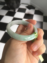 Load image into Gallery viewer, 47.5mm Certified Type A 100% Natural light green/white oval Jadeite Jade bangle S8-5094