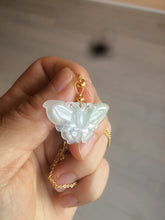 Load image into Gallery viewer, 100% Natural icy watery light green/white 3D Jadeite Jade butterfly pendant AF16