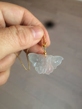 Load image into Gallery viewer, 100% Natural icy watery light green/white 3D Jadeite Jade butterfly pendant AF16