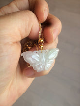Load image into Gallery viewer, 100% Natural icy watery light green/white 3D Jadeite Jade butterfly pendant AF16