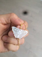 Load image into Gallery viewer, 100% Natural icy watery light green/white 3D Jadeite Jade butterfly pendant AF16