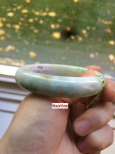 Load image into Gallery viewer, 58mm certificated Type A 100% Natural sunny green/white Jadeite Jade bangle E48-7904