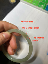 Load image into Gallery viewer, 52mm type A 100% Natural icy watery light green/yellow thin flat style Jadeite Jade bangle U121-0758