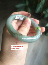 Load image into Gallery viewer, 53.7mm Certified Type A 100% Natural light green/gray Jadeite Jade bangle L95-6796