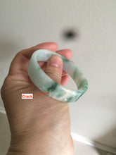 Load image into Gallery viewer, 52.6mm 100% natural Type A green/yellow/white with floating green flowers square jadeite jade bangle A85-8807