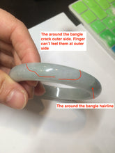 Load image into Gallery viewer, 55.5 mm Certified type A 100% Natural icy watery light green/gray Jadeite bangle J99-4214