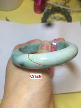 Load image into Gallery viewer, 57mm certified Type A 100% Natural watery sunny green/white Jadeite Jade bangle Q37-0107