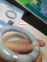 Load image into Gallery viewer, 56.3mm certified Type A 100% Natural light green/white/purple chubby round cut Jadeite Jade bangle E65