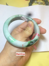Load image into Gallery viewer, 57mm certified Type A 100% Natural watery sunny green/white Jadeite Jade bangle Q37-0107