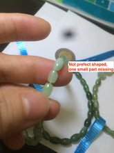 Load image into Gallery viewer, 100% natural green/white Icy watery type A jadeite jade olive+ancient Chinese coin/four-leaf clover bead bracelet AS32