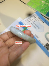 Load image into Gallery viewer, 51mm Certified Type A 100% Natural sunny green/black oval Jadeite Jade bangle AJ9-5097