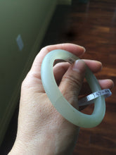 Load image into Gallery viewer, 54.7mm 100% Natural fresh icy light green frosted glass polished nephrite Jade bangle J37-0081