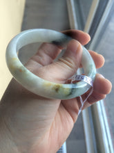 Load image into Gallery viewer, Certified Type A 100% Natural white/green flying flowers Jadeite Jade bangle 57mm J70-6275